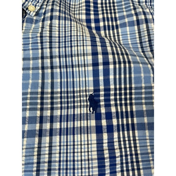 Ralph Lauren Shirt Men Blue White Plaid Short Sleeve Slim Fit Button-Down Size L - Picture 5 of 8